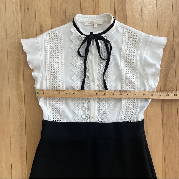 Maje Runo Two-Tone Lace-Inset Mini Dress with Ruffled Cap-Sleeve - Sz 1 (Small) - Picture 12 of 15